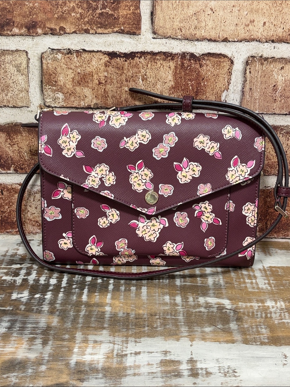 Kate Spade Tinsel Flap Burgundy Pink Floral Crossbody - BRAND NEW